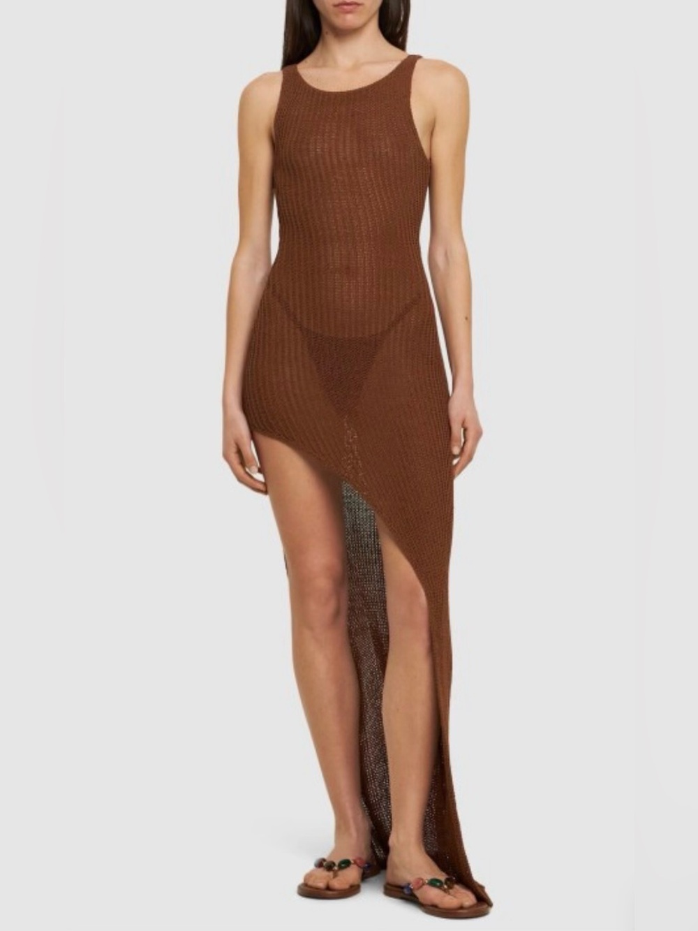 NEW AYA MUSE Womens IKA Loose Knit Cotton Blend Long Dress Espresso Size M